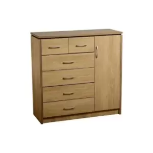 Seconique Charles 1 Door 6 Drawer Chest Oak Veneer with Walnut Trim