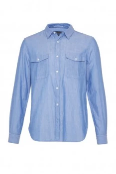 Mens French Connection Double Chambray Shirt Blue MarineMilk