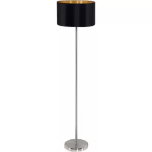 Loops - Floor Lamp Light Satin Nickel Shade Black Gold Fabric Pedal Switch Bulb E27