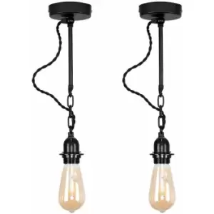 Minisun - 2 x Industrial Matt Black Wall Light Fittings - No Bulbs