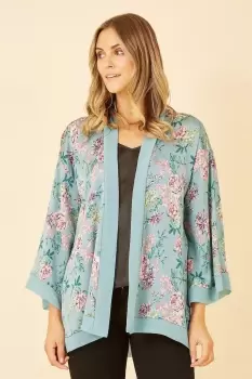 Green Floral Satin Kimono