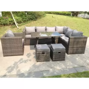 Fimous 7 Seater Outdoor Dark Grey Rattan Lounge Complete Sofa Set with 2 Stools