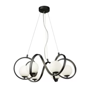 Twister 6 Light Pendant, Matt Black, Matt Opal Glass