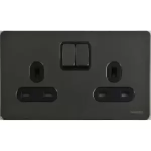 Schneider Electric Ultimate Screwless Flat Plate - Switched Double Power Socket, Single Pole, 13A, GU3420BBN, Black Nickel with Black Insert