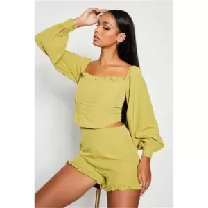 I Saw It First Khaki Off Shoulder Long Sleeve Corset Crop Top - Green