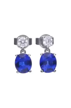 Sterling Silver Royal Blue & Clear CZ Oval Drop Dangle Earrings