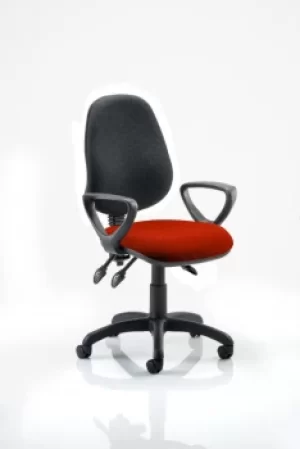 Eclipse III Lever Task Operator Chair Black Back Bespoke Seat With Loop Arms In Orange