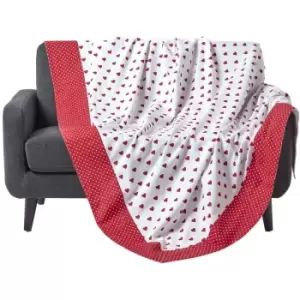 Cotton Red Heart Decorative Sofa Throw - Red - Homescapes