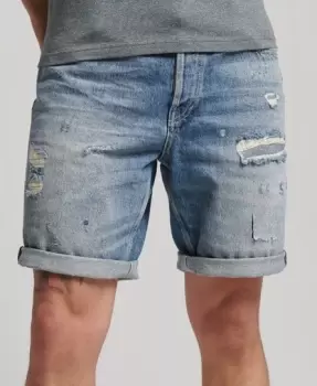 Superdry Mens Vintage Straight Shorts Blue / Felix Ripped Vintage - Size: 30