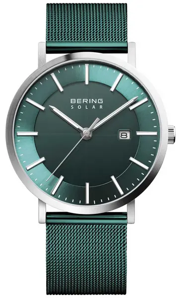 Bering 15439-808 Solar Mens Green Dial Date Watch