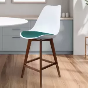 Fusion Living Soho Plastic Bar Stool With Dark Wood Legs White & Teal