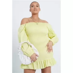 I Saw It First Yellow Plus Size Frill Detail Bardot Shirred Dress - Yellow