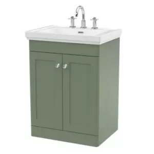 Nuie Classique 600mm Floor Standing 2-door Unit & Basin 3 Tap Holes - Satin Green