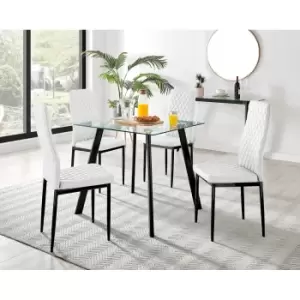 Furniture Box Seattle Glass and Black Leg Square Dining Table & 4 White Milan Black Leg Chairs