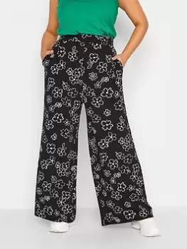 Yours Wide Leg Jersey Large Floral, Black, Size 20, Women