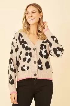 Oversize Animal Print Intarsia Knitted Cardigan