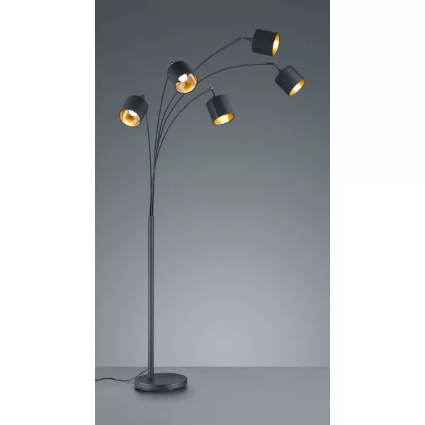 Tommy Modern 5 Light Multi Arm Floor Lamp Black Matt with Footswitch