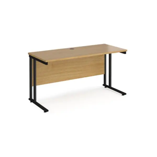 Office Desk 1400mm Rectangular Desk With Cantilever Leg Oak Tops With Black Frames 600mm Depth Maestro 25