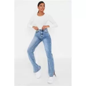 I Saw It First Mid Wash High Waisted Split Hem Jeans - Blue