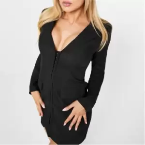 I Saw It First Woven Concealed Zip Blazer Dress - Black