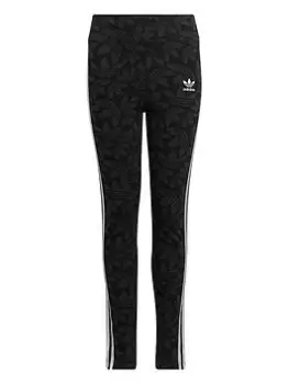 adidas Originals Kids Girls Graphic Leggings - Black/White, Size 7-8 Years, Women