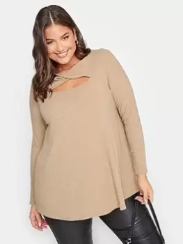 Yours Twist Front Rib Swing Top. Toffee, Brown, Size 38-40, Women