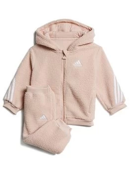 Boys, Adidas Infant Unisex 3 Stripe Sherpa Full Zip Hoody & Jog Pant Set, Silver/Pink, Size 3-4 Years