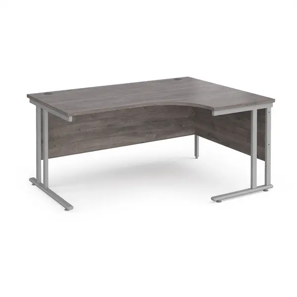 Maestro 25 Right Hand Ergonomic Desk with Silver Cantilever Frame and Grey Oak Top - 1600mm Wide