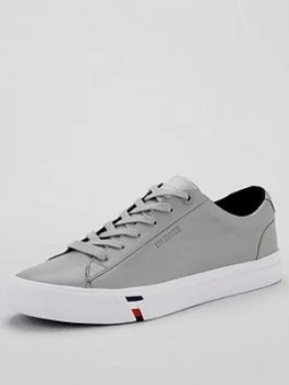 Tommy Hilfiger Corporate Leather Sneakers - Silver, Size 8, Men