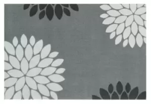 Recylon Grey Floral Heavy Duty Mat, 75Cm X 50Cm