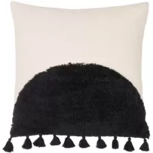 Radian Tufted 100% Cotton Tasselled Cushion Cover, Natural/Black, 45 x 45cm - Furn