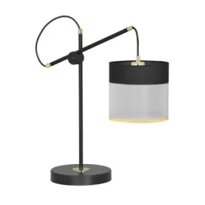 Emibig Monolit Black Table Lamp with Round Shade with Black, Gold Fabric Shades, 1x E-27