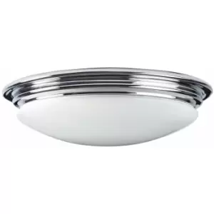 Loops - IP44 1 Bulb Flush Light Ridged Opaque Glass Polished Chrome LED GX53 9W