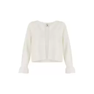 Yumi Ivory Cropped Cardigan With Bell Sleeves - Cream