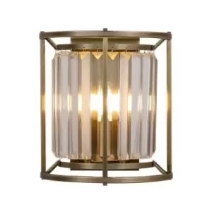 Luminosa Guilford Wall Lamp, 2 Light E14, Antique Brass, Clear