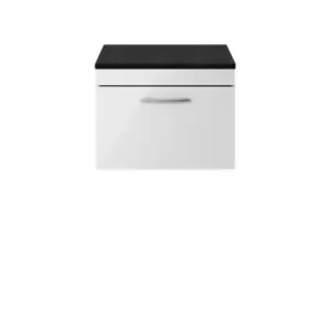 Nuie Athena 600 Wall Hung Single Drawer Vanity & Sparkling Black Worktop - Gloss Grey Mist