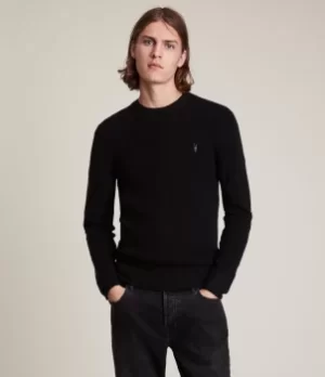 AllSaints Mens Ivar Merino Wool Crew Jumper, Black, Size: XXL