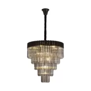 Poland Ceiling Pendant Round 5 Tier 19 Light E14, Matt Black, Smoke Sculpted Glass, Item Weight: 32.6kg