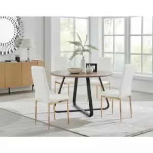 Santorini Brown Round Dining Table And 4 White Gold Leg Milan Chairs - White