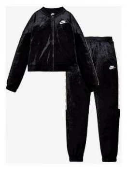 Nike Girls NSW Velour Tracksuit - Black/White Size M Women