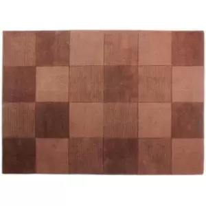 Flair Rugs Wool Squares Design Floor Rug (75cm x 150cm) Chocolate - Chocolate