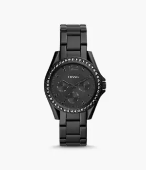 Fossil Women Riley Multifunction Black Stainless Steel Watch