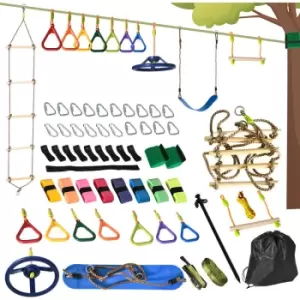 Ninja Obstacle Course w/ Monkey Bar, Gym Ring, Climbing Rope, Ladder - Multi-colored - Outsunny