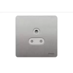 Schneider Electric Ultimate Screwless Flat Plate - Unswitched Single Power Socket, Round Pin, 5A, GU3480WSS, Stainless Steel with White Insert