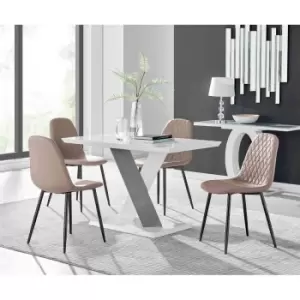 Furniture Box Monza 4 White/Grey Dining Table and 4 Cappuccino Corona Black Leg Chairs