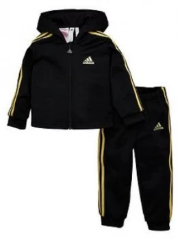 Boys, adidas Infants Shiny Full Zip Hooded Tracksuit - Black, Size 0-3 Months