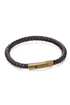 Brown and Black Woven Leather Bracelet 23cm