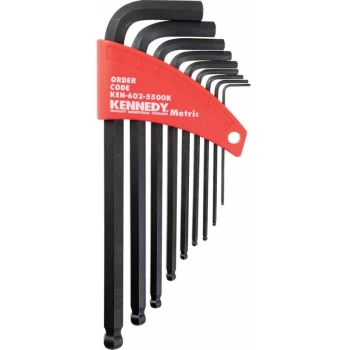 9 Piece Metric Hex Key Set, Ball End - Kennedy