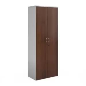 Duo double door cupboard 2140mm high with 5 shelves - white with walnut doors