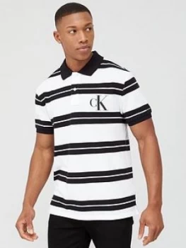 Calvin Klein Jeans Big Monogram Striped Polo Shirt - Black/White, Size L, Men